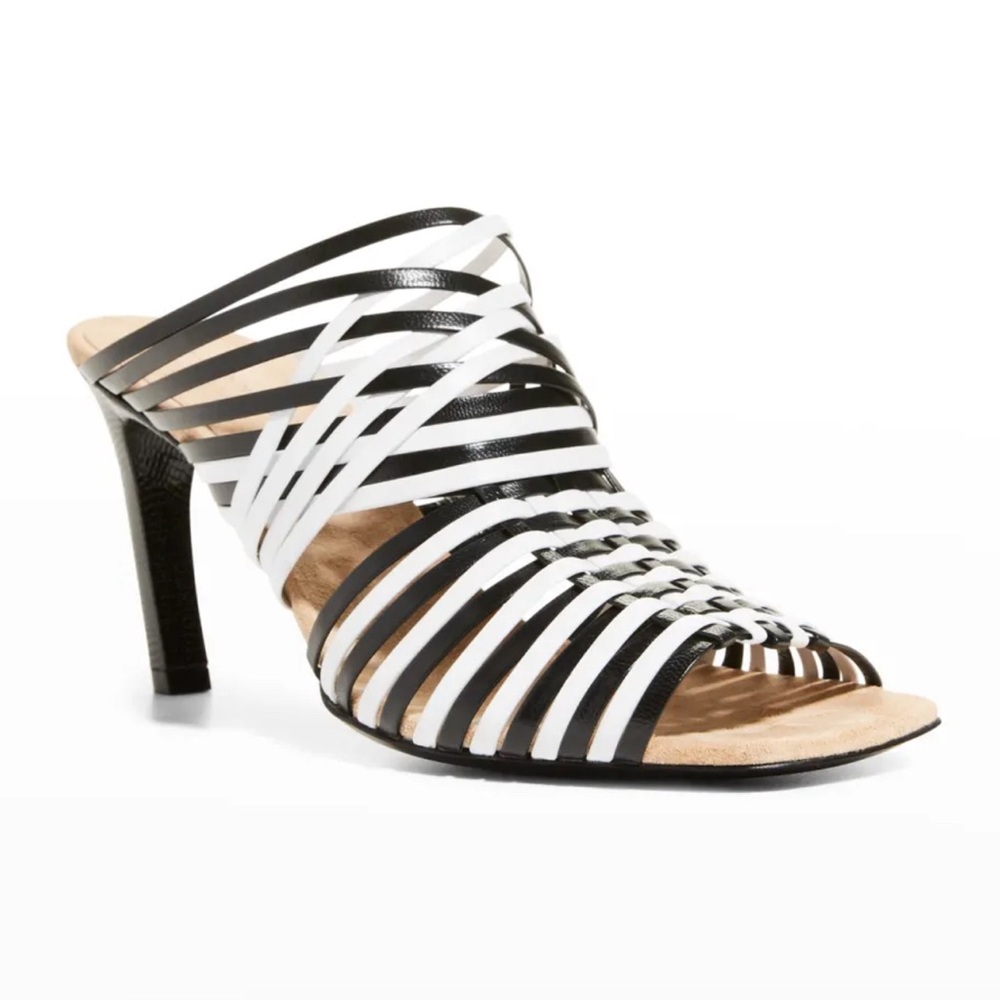 DRIES VAN NOTEN Bicolor Leather Caged Slide Heel Sandal Sz 40 Square Toe Sz 10